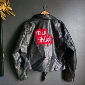 Azalea Wang Taylor Swift Faux Leather Black Motorcycle Jacket 2XL Bad Blood Crop